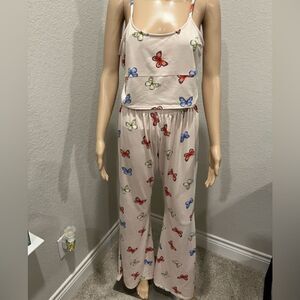 Just Polly crop top & wide leg bell bottom set with butterflies.